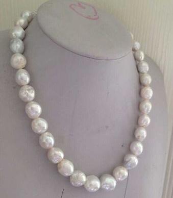 Gorgeous 12-13mm south sea white pearl necklace 18inch 14k gold clasp