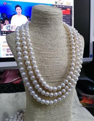 Noble triple strands 9-10mm natural south seas white Pearl Necklace 18-22inch 925 silver clasp