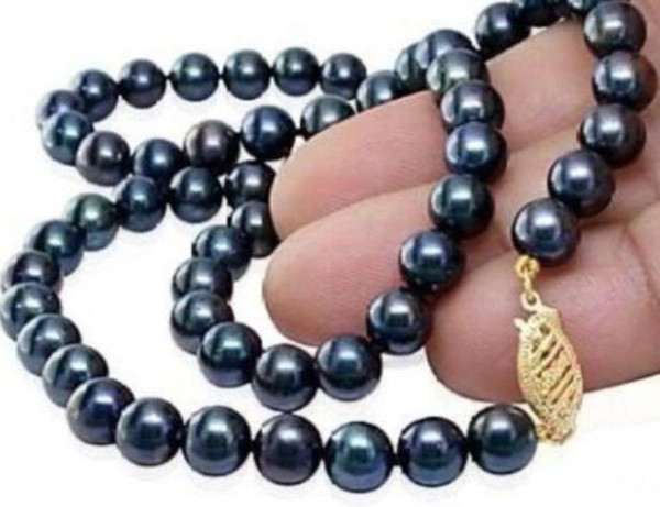 Gorgeous natural 10-11mm south sea black pearl necklace 18inch 14K gold clasp