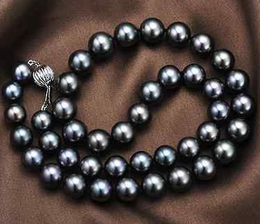 Gorgeous Natural 10-11mm tahitian black Pearl necklace 18inch 925 silver clasp