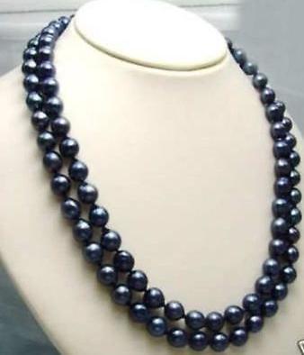 Gorgeous natural 9-10mm tahitian black pearl necklace 38inch 14K gold clasp