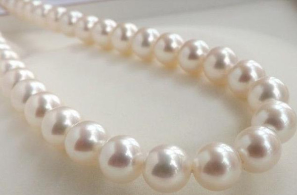 Gorgeous 10-11mm natural south seas white pearl necklace 18 inch 14k gold