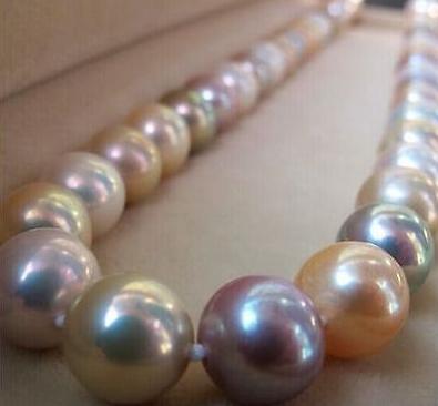 Gorgeous 10-11mm natural south seas white pink purple pearl necklace 18inch 14K gold clasp