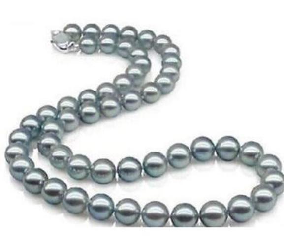 Charming 9-10mm South Sea Silver Grey Pearl Necklace 20inch 925 Silver Clasp