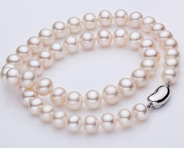 9-10mm Natural South Seas White Pearl Necklace 18inch 925 Silver Clasp