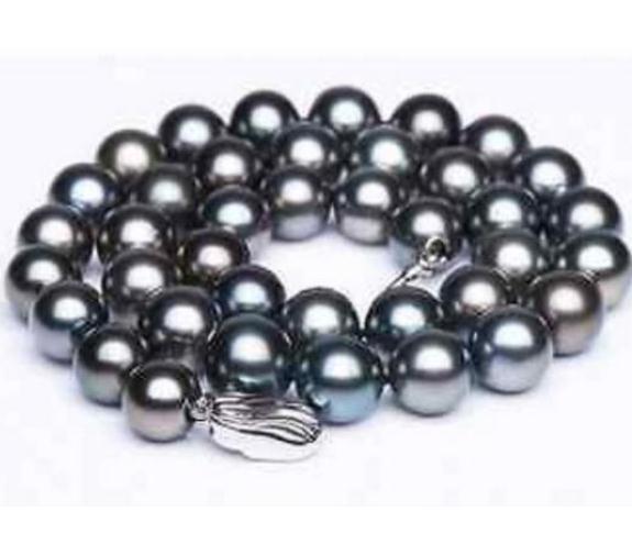 Gorgeous 10-11mm South Sea Black Pearl Necklace 18inch 925 Silver Clasp