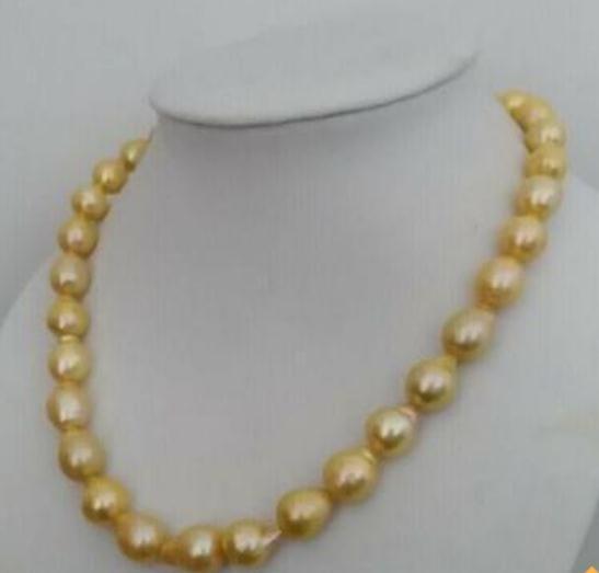 Gorgeous 12-13mm Natural South Seas Gold Pearl Necklace 18inch 14k Gold Clasp