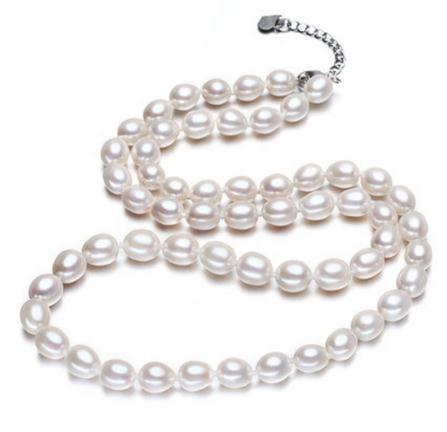 7-8mm Rice Shape White Pink Purple Natural Pearl Necklace 18inch for Women 925 Silver Clasp