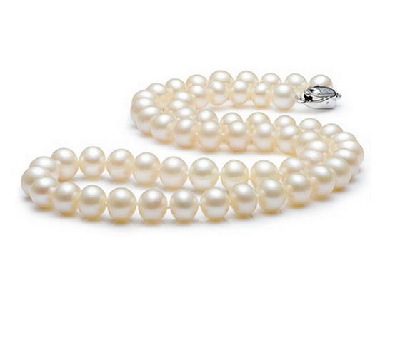 8-9mm White Round Natural Pearl Necklace 18inch 925 Silver Clasp Fashion Choker Necklace for Women