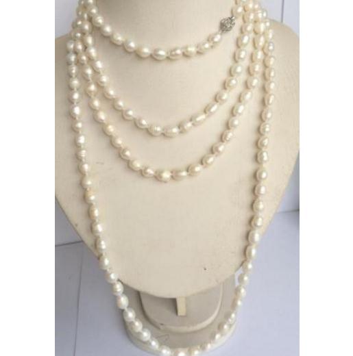 8-9mm White Baroque Natural Pearl Necklace 75 inch 925 Silver Clasp