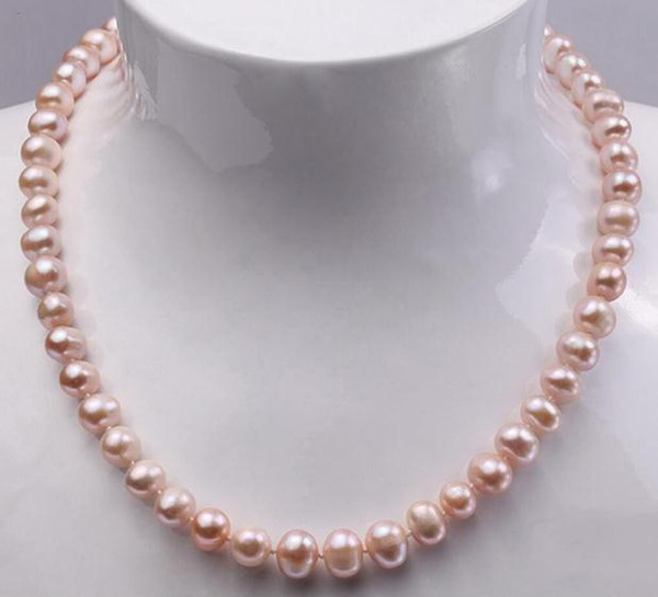 Natural Purple 8-9mm Pearl Necklace 18 Inch 925 Silver Clasp