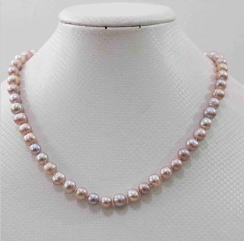 New Natural Purple 7-8mm Baroque Akoya Pearl Necklace 18 Inch 925 Silver Clasp