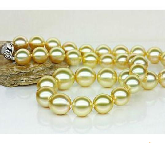 Gorgeous 10-11mm South Seas Gold Pearl Necklace 18inch 925 Silver Clasp