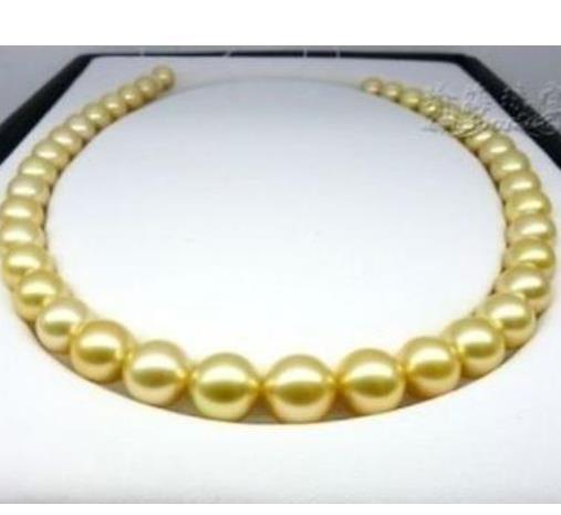 Noble Perfect Round Natural 10-11mm South Seas Gold Pearl Necklace 18inch 14K Gold