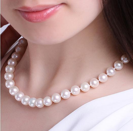 8-9mm Natural Round White Pearl Necklace Fashion Pearl Jewelry for Women 18inch 925 Silver Clasp