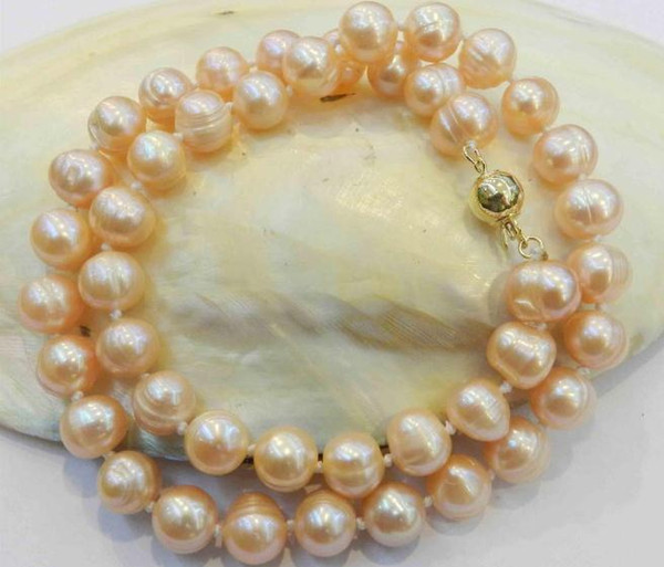 8-9mm Natural Pink Baroque Pearl Necklace 18 Inch 14k Gold Clasp