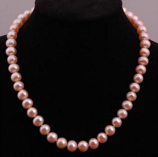 8-9mm Pink Natural Pearl Necklace 18inch 925 Silver Clasp for Women