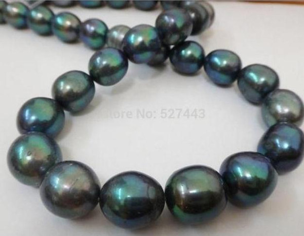 10-12mm Natural Tahitian Black Natural Pearl Necklace 18inch 14k Gold Clasp