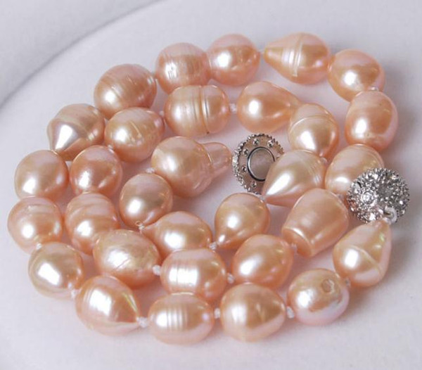 11-13mm Natural Rice Pink Akoya Pearl Necklace 18 Inch 925 Silver Clasp