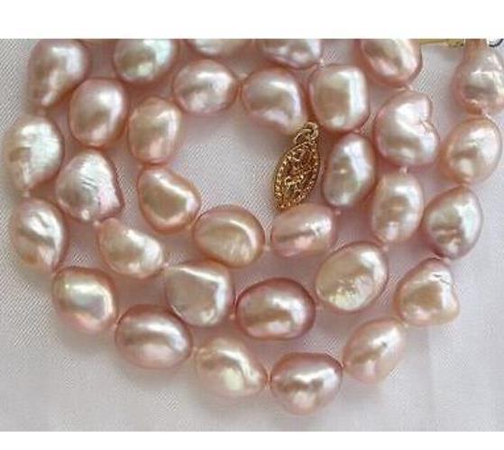 Classic 10-12mm Baroque South Seas Pink Pearl Necklace 18inch 14k Gold Accessories