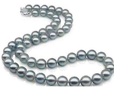 Elegant 9-10mm south sea silver grey pearl necklace 20inch 925 silver clasp