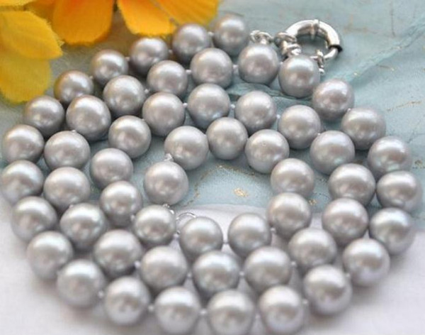 9-10mm Gray Round Natural Freshwater Pearl Necklace 18 inch 925 Silver Clasp