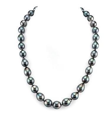 Gorgeous 11-12mm tahitian black green pearl necklace 18inch 14k gold clasp