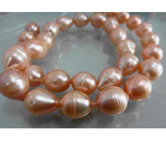 Gorgeous Baroque 12-13mm South Seas Gold Pink Pearl Necklace 18inch 925 Silver Clasp