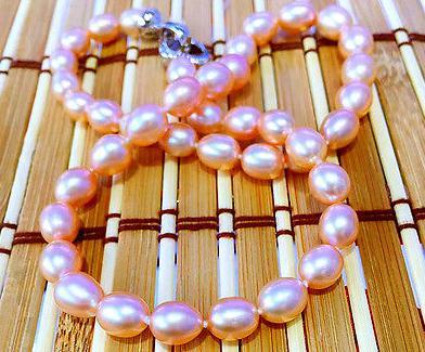 9-10mm South Seas Gold Pink Pearl Necklace 18inch Beaded Necklaces S925 Silver Clasp