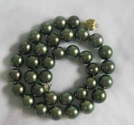 10-11mm South Seas Peacock Green Pearl Necklace 18inch 14k Gold Clasp