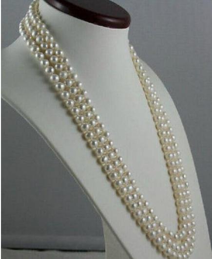 LONGER 60 INCH 8-9MM NATURAL AKOYA WHITE PEARL NECKLACE 14K GOLD