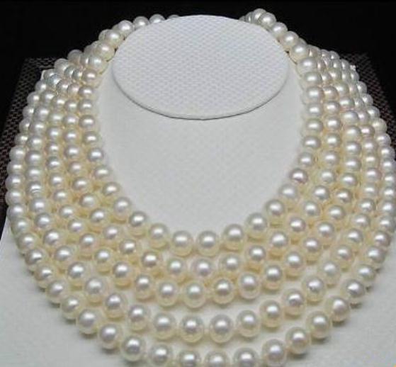 Noble 8-9mm Natural South Sea White Pearl Necklace 60inch 14k Gold Clasp