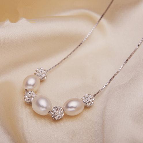 S925 Silver 8-9mm White Pink Purple Rice Shape Natural Pearl Necklace for Women