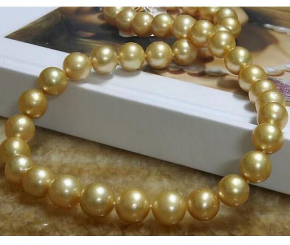 10-11mm Natural South Seas Gold Pearl Necklace 18inch 14k Gold Clasp