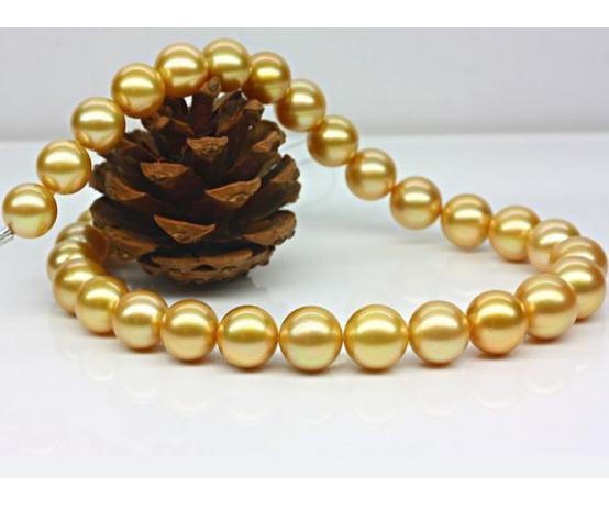 Gorgeous Natural 11-12 South Seas Gold Pearl Necklace 18inch 14k Gold Clasp