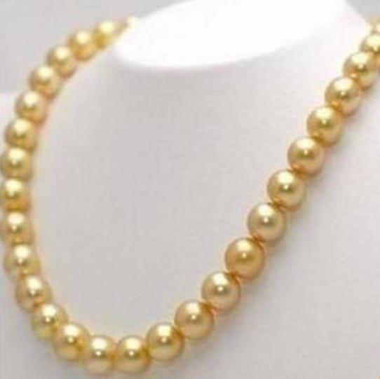 Elegant 10-11mm Natural South Seas Gold Pearl Necklace 18inch 14K Gold Clasp