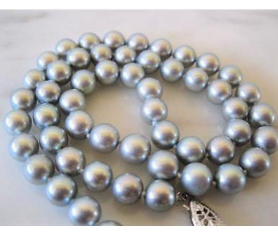 9-10mm Tahitian Silver Gray Pearl Necklace 18inch Beaded Necklaces 925 Silver Clasp