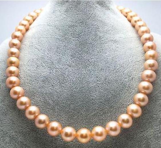 10-11mm South Seas Gold Pink Pearl Necklace 18inch Beaded Necklaces 14k Gold Clasp