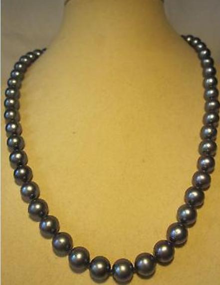 Elegant Natural 10-11mm South Seas Black Pearl Necklace 18inch 925 Silver Clasp