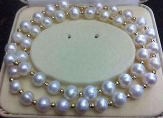 Noble Natural 9-10mm South Seas White Pearl Necklace 25inch 14K Gold