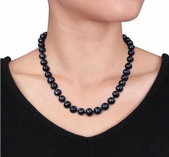 9-10mm Tahitian Black Pearl Necklace 18inch Beaded Necklaces 14k Gold Clasp