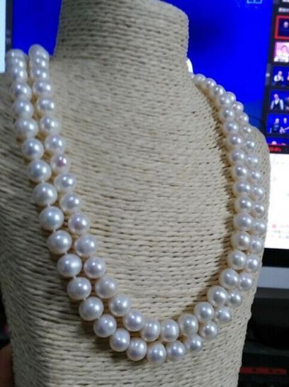 Double Strands Beaded Necklaces 9-10mm Natural South Seas White Pearl Necklace 18inch 14k Gold Clasp