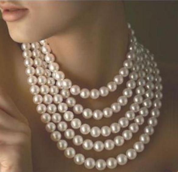 Charming Long 58 Inch 9-10mm Genuine White Akoya Pearl Necklace 14K Gold Clasp