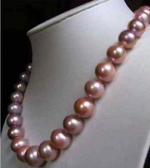 Elegant 10-11mm Natural South Seas Pink Purple Pearl Necklace 18inch 14k Gold Clasp