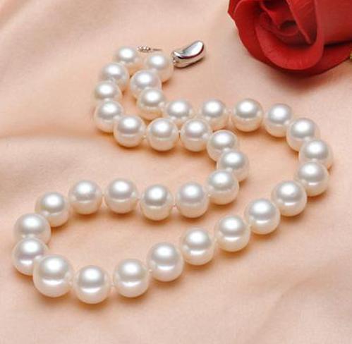 Beautiful Natural 9-10mm south seas white pearl necklace 18inch 925 silver clasp