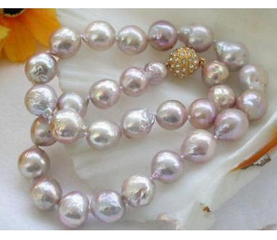 Charming Huge 11-12mm Natural South Seas Pink Pearl Necklace 18inch 14K Gold Clasp