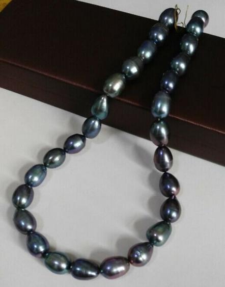 Gorgeous natural 12-13mm tahitian black green Pearl Necklace 18inch 14k gold clasp