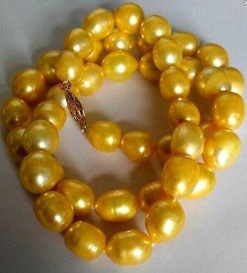 Charming natural 12mm south seas gold pearl necklace 22inch 14K gold clasp