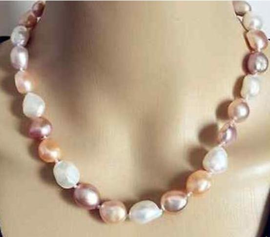 Gorgeous Natural South Seas White Pink Purple Pearl Necklace 18inch 925silver Clasp