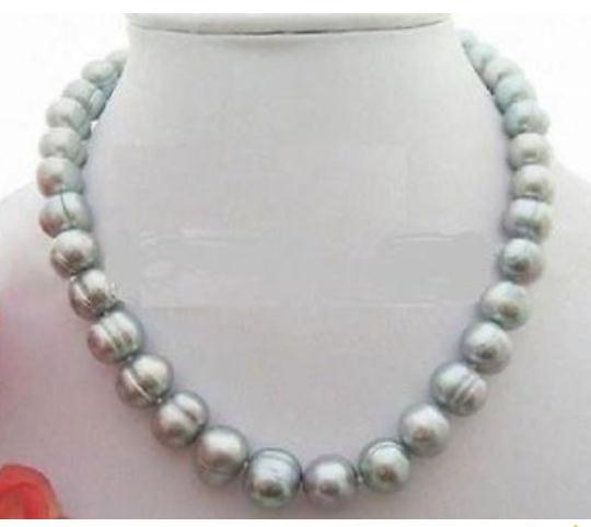 Gorgeous Baroque 11-12mm Natural South Seas Silver Gray Pearl Necklace 20 Inch 14k Gold Clasp